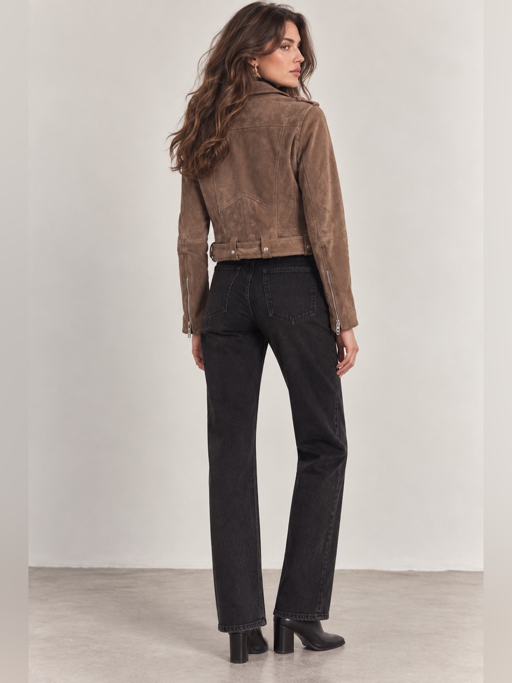 Blank NYC Taupe Brown Leather Suede Moto Jacket Bikercore Cropped Zip Buckle XS - Picture 5 of 10